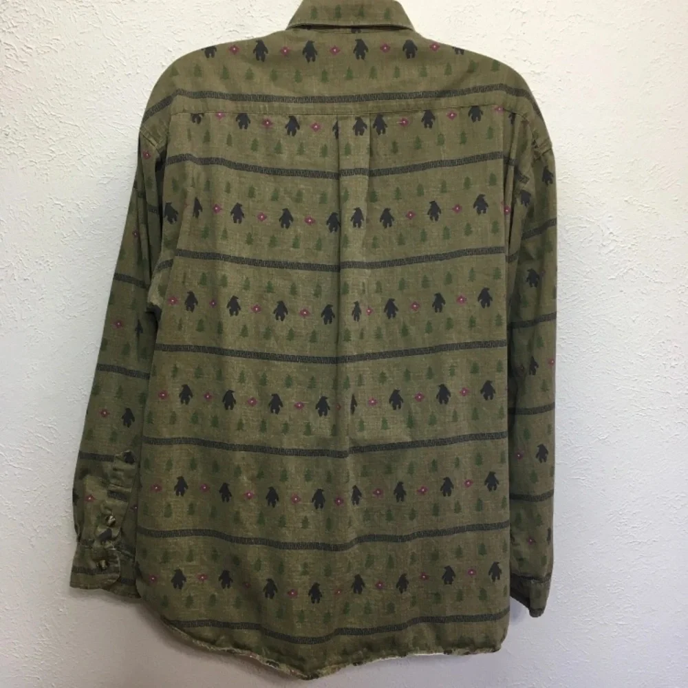 Vintage True‎ Grit Shirt Mens XXL Green Bear Dance Long Sleeve Button Cotton USA